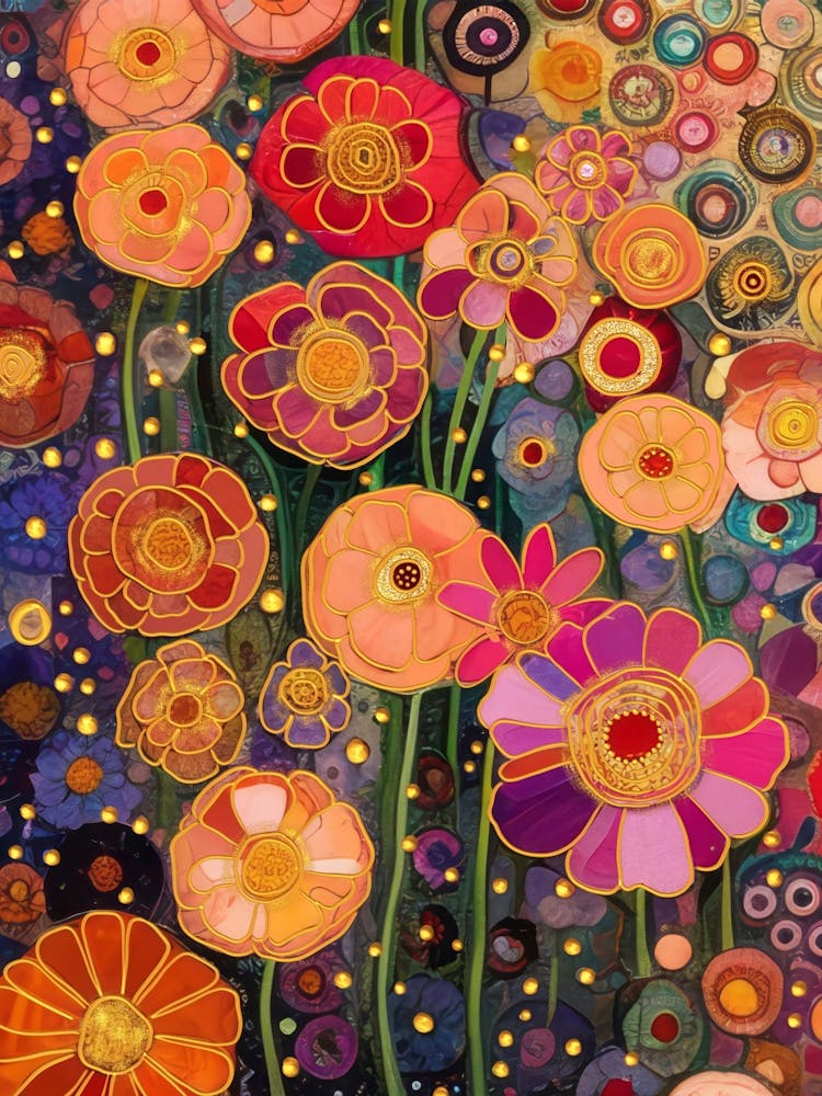 Flowers in the Night. Gustav Klimt Style