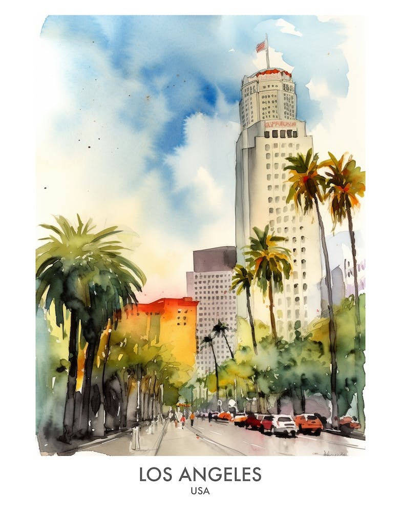 Los Angeles Watercolour Travel Poster 2