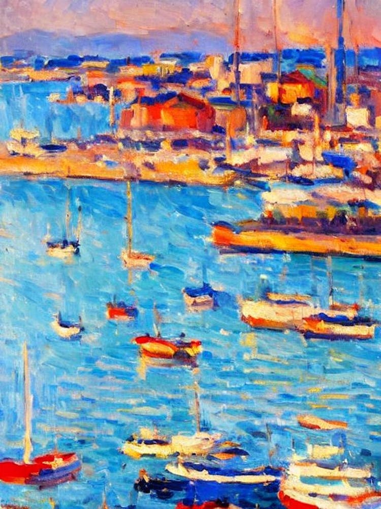 Port Of Limassol Cyprus Brushwork Painting harbour