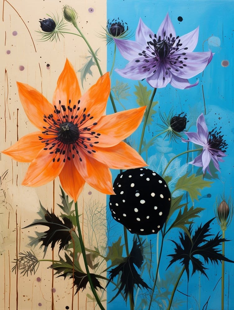 Surreal Florals Love In A Mist Nigella 2 Flower Painting