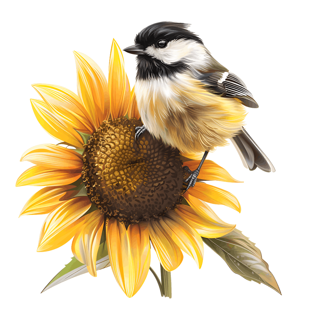 Chickadee On Sunflower 1