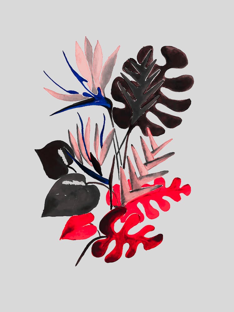 Hand painting of fabulous Exotic Flowers with grey background by DollyJ