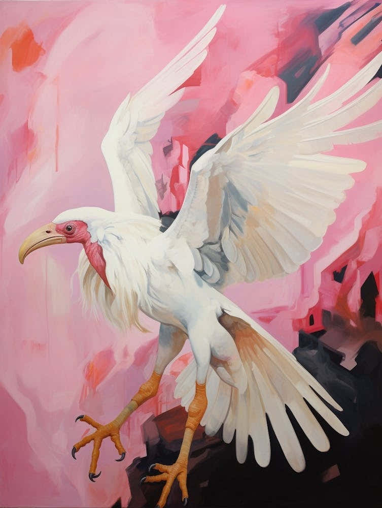 Pink Ethereal Bird Painting California Condor 1