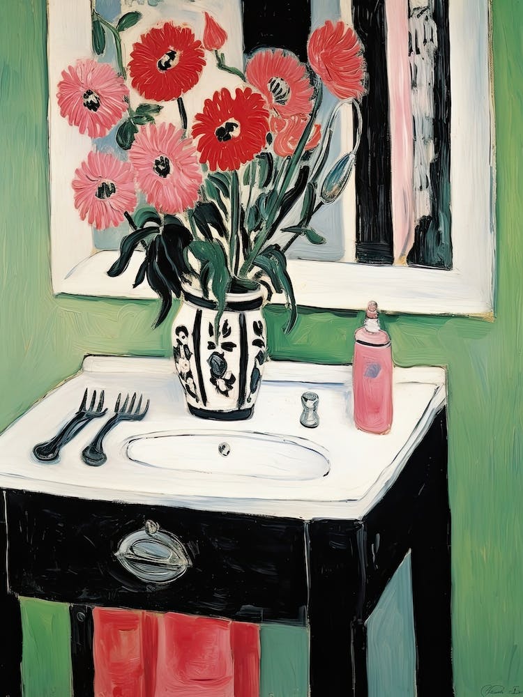 Bathroom Vanity Painting With A Gerbera Bouquet 4