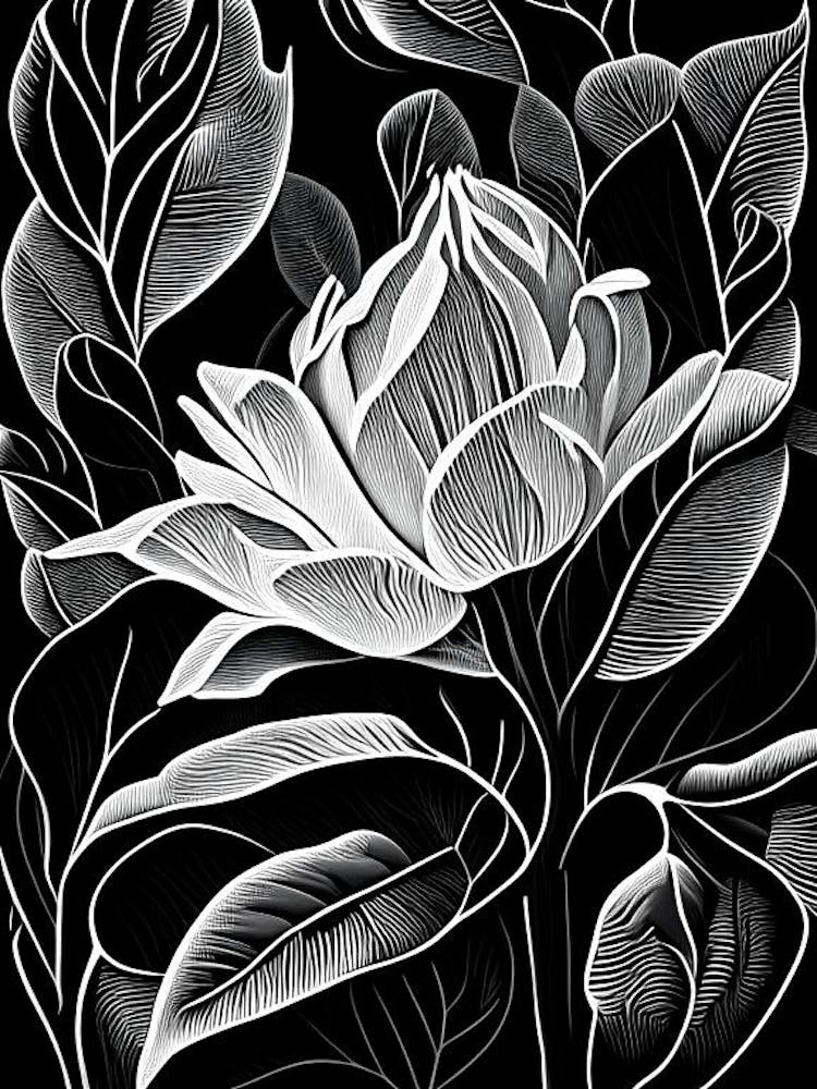 Southern Magnolia Leaf Linocut