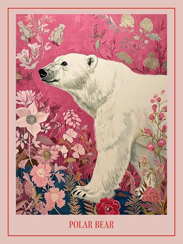 Floral Animal Painting Polar Bear 2 Poster