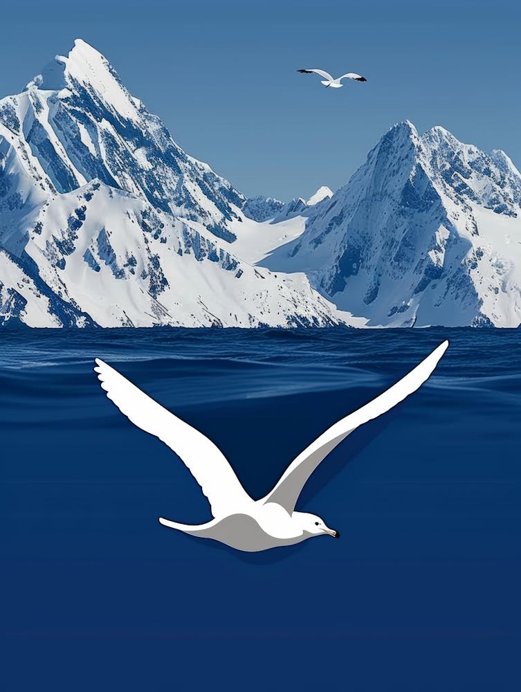 Seagull Flying Over Mountains