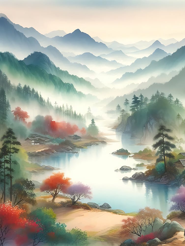 Aquarell Lebendiges Land 4