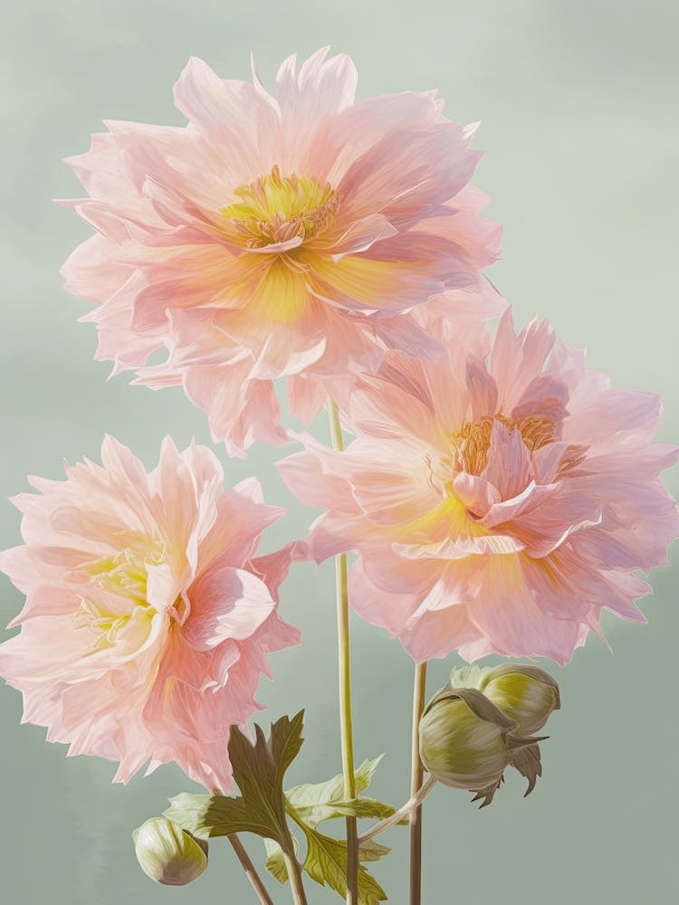 Fleurs de Dahlia Peinture Acrylique aux Couleurs Pastel 3