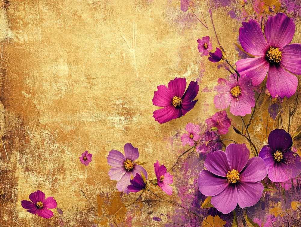 Purple Flowers On A Gold Background