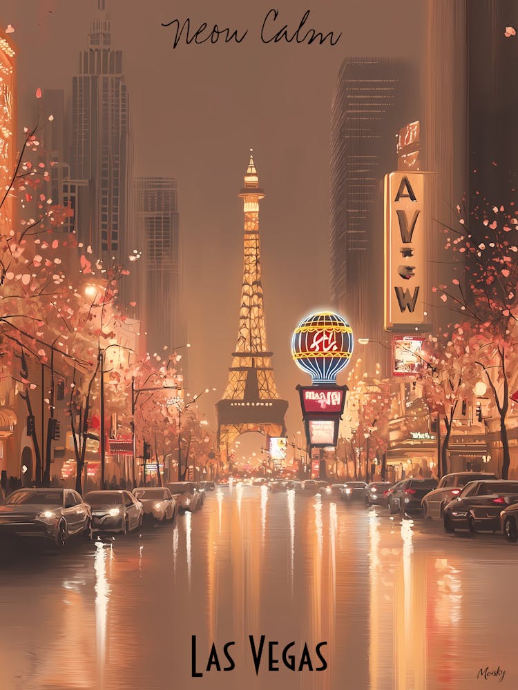 Las Vegas, minimalist soft tones palette, watercolor poster