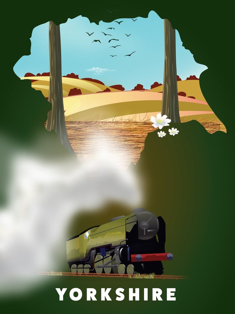 Yorkshire Steam Train Travel poster map