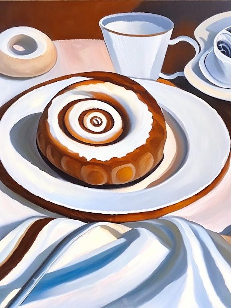 Cinnamon Roll Bakery Product Acrylic Painting Tablescape