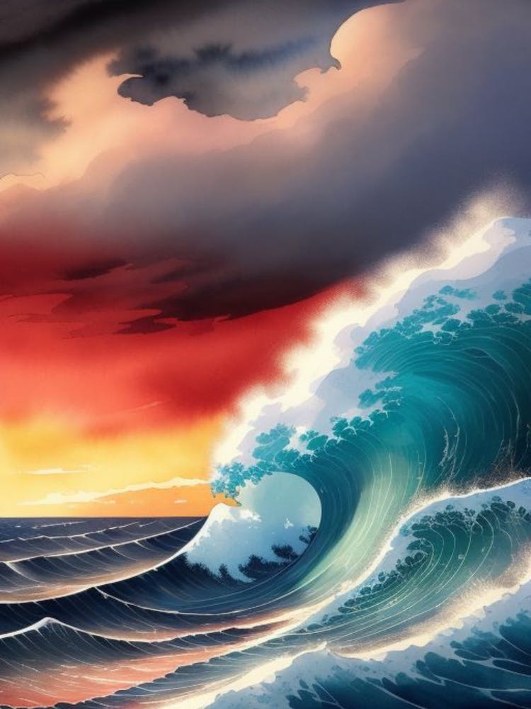 Ocean Wave At Sunset