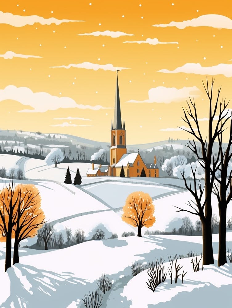 Retro Winter Illustration Cotswolds United Kingdom 2