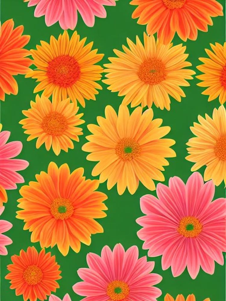 Gerberas 2 Repeat Retro Flower