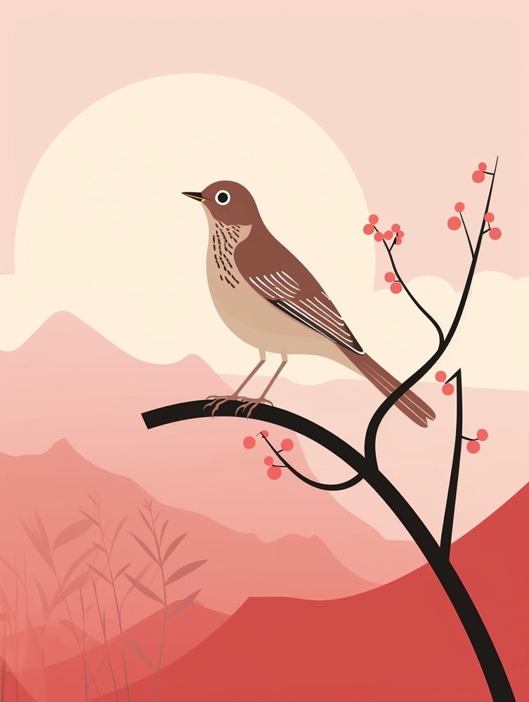 Minimalist Hermit Thrush 4 Illustration