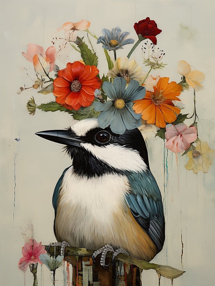 Bird With A Flower Crown Carolina Chickadee 4