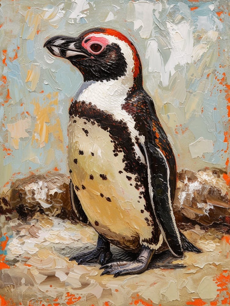 African Penguin Santiago Island Oil Painting 1