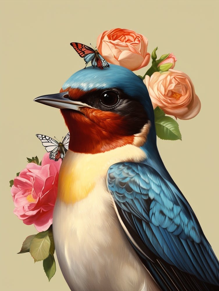 Bird With A Flower Crown Barn Swallow 2