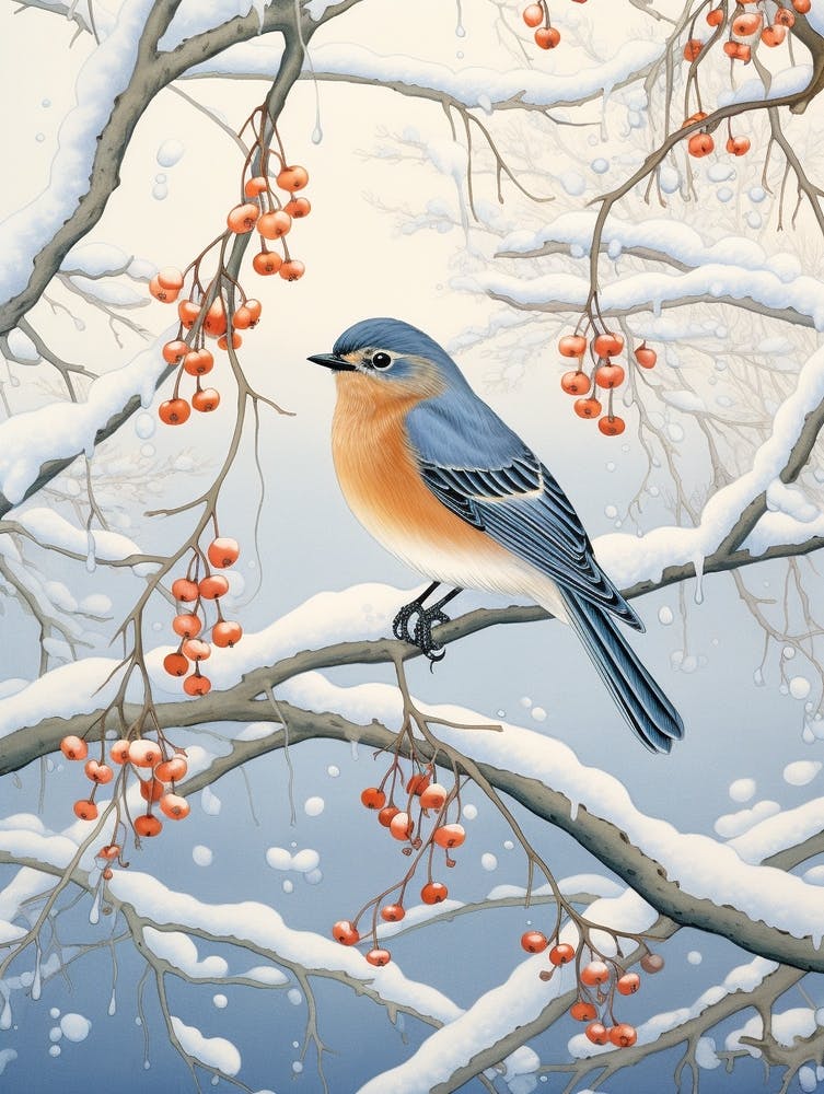Winter Bird Painting Eastern Bluebird 4