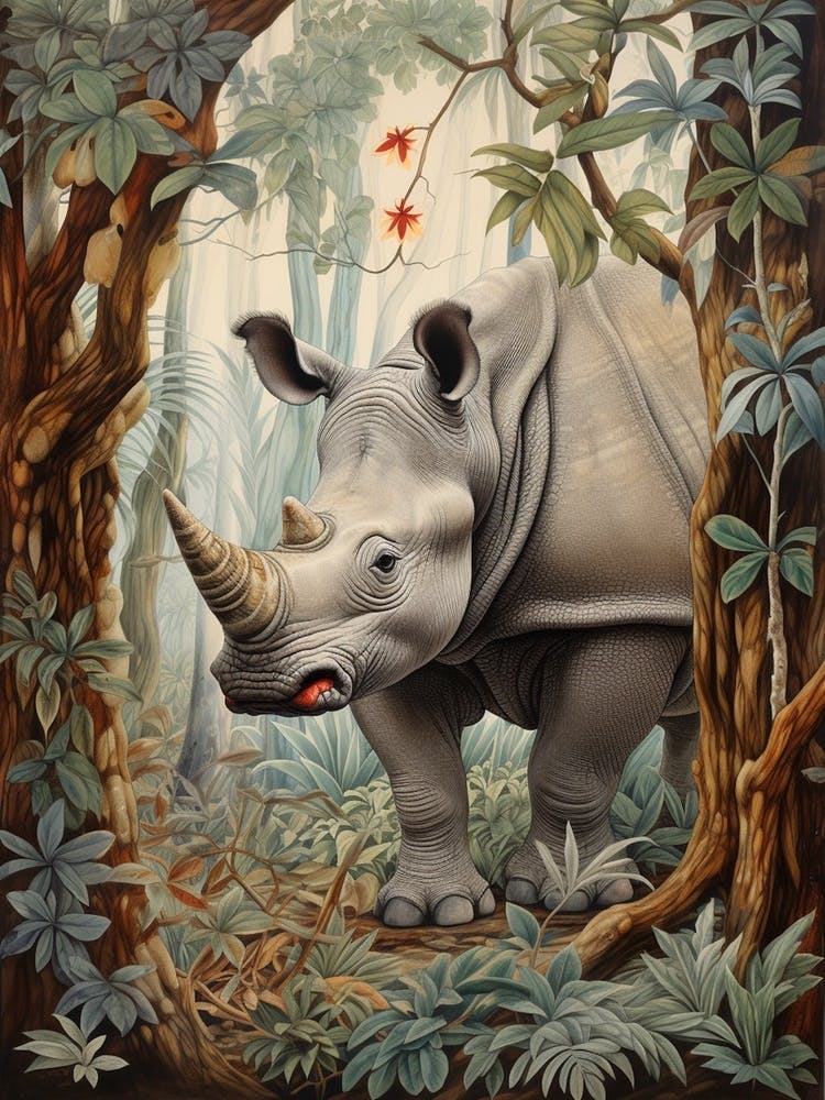 Nashorn Hinter den Blättern hervorlugend 4
