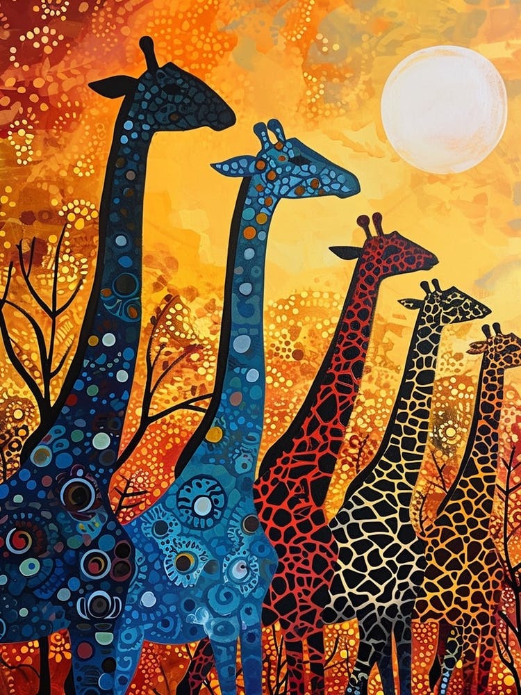 Geometric Abstract Giraffe Herd 1