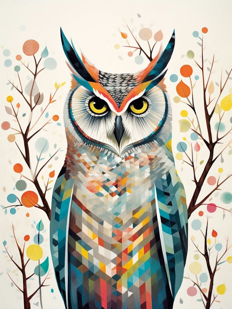 Bird Painting Collage Great Horned Owl 3