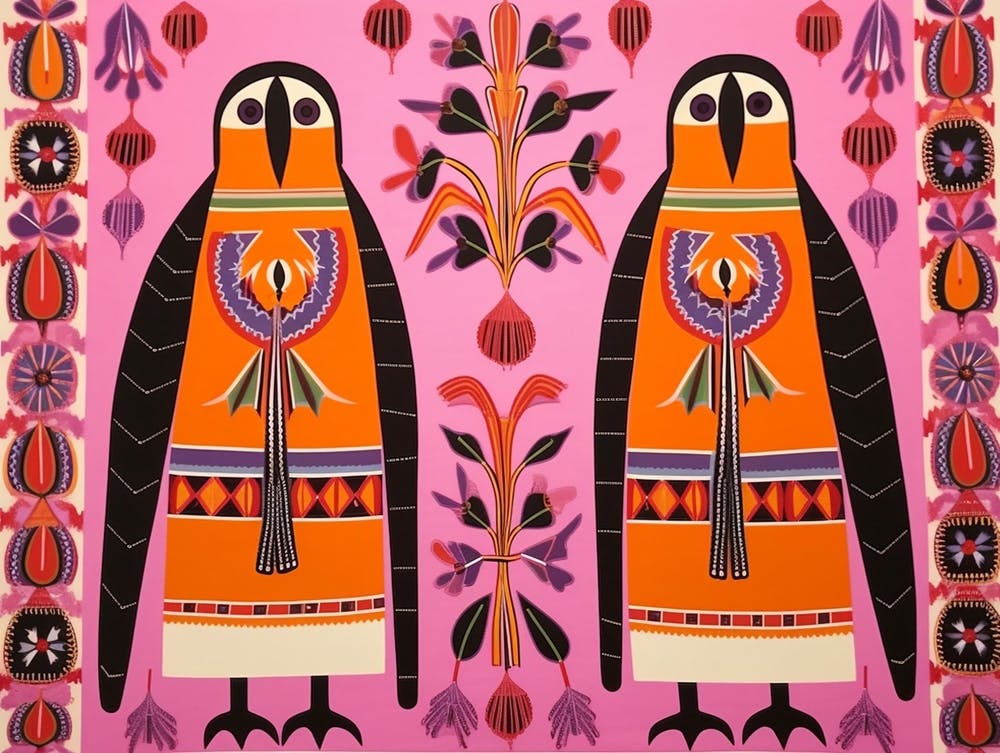 Emperor Penguin 1 Folk Style Animal Illustration