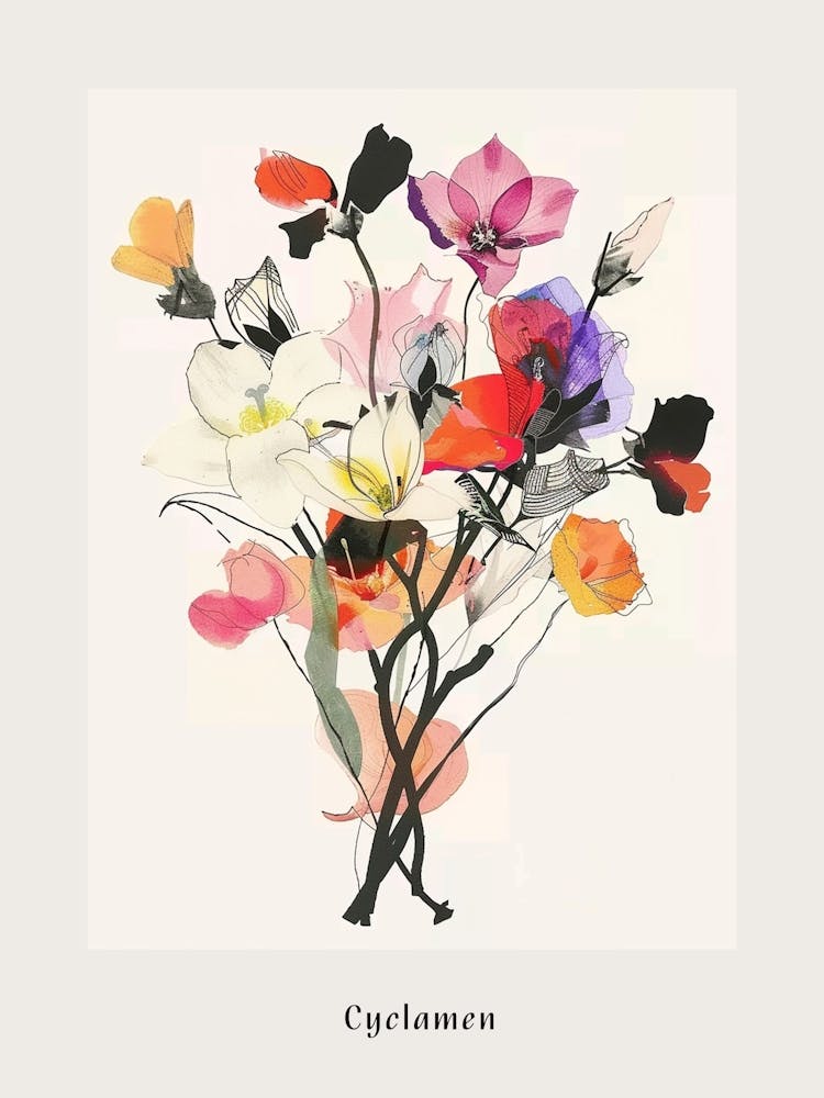 Cyclamen 2 Collage Flower Bouquet Poster