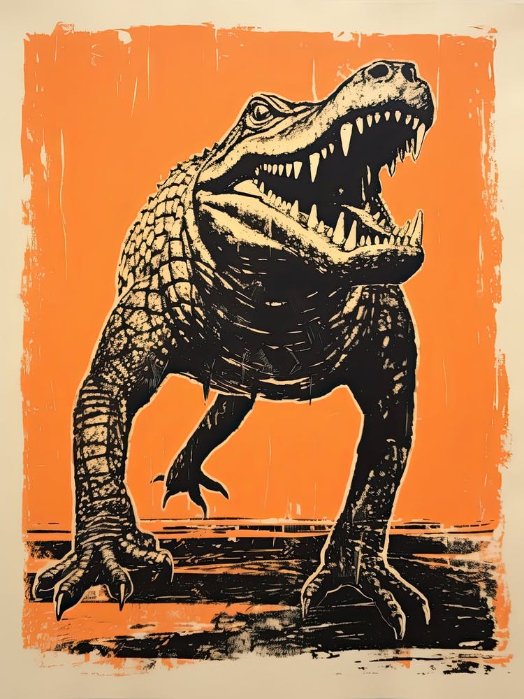 Alligator, Woodblock Animal Drawing 2