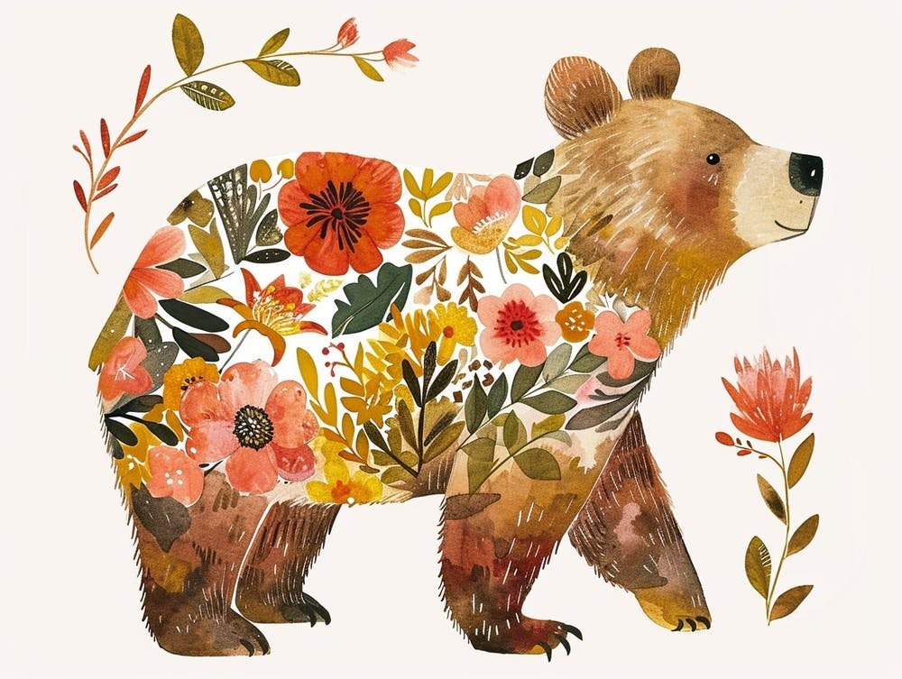 Petit Ours Grizzly Fleuri 2