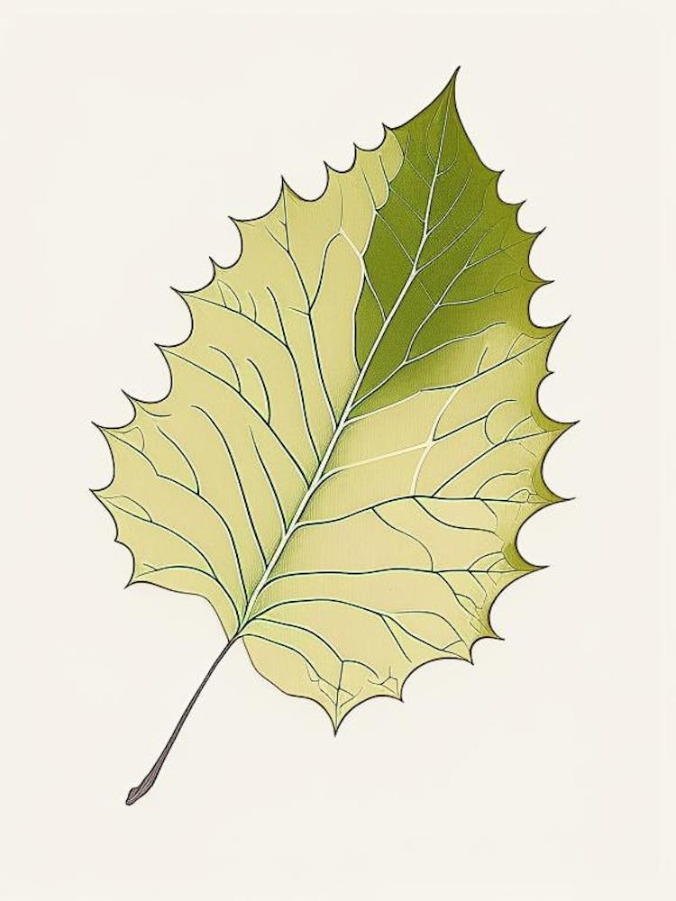 Feuille de Platane Vert Chaud Dessin au Trait