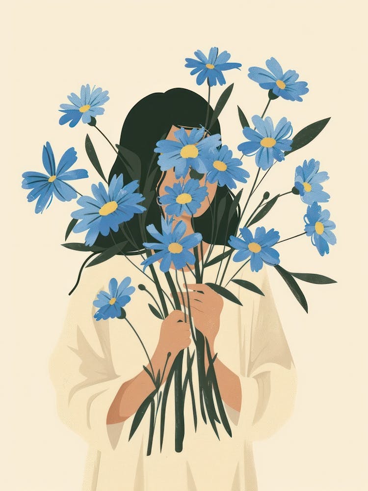 Spring Girl With Blue Flowers 8