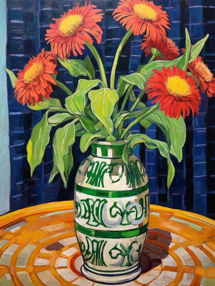 Flowers In A Vase Still Life Painting Gaillardia 4