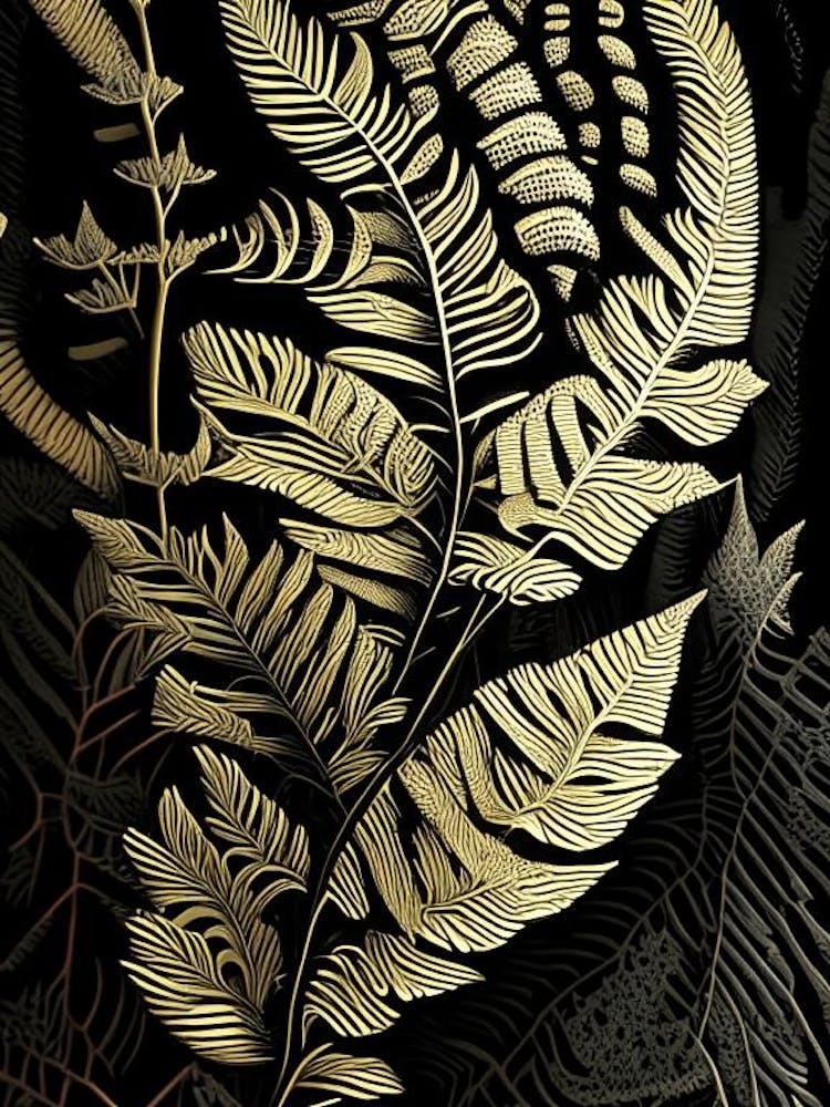 Golden Fern Linocut