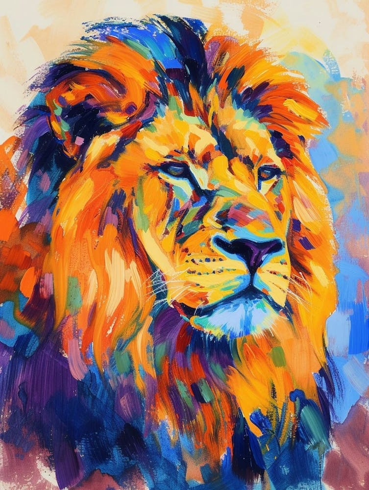 Lion d'Asie Imagerie Symbolique Peinture Fauviste 2