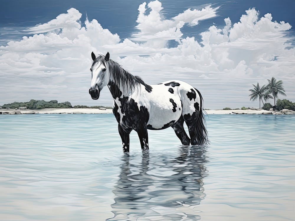 A Horse Oil Painting In Maldives Beaches, Maldives, Landscape 1