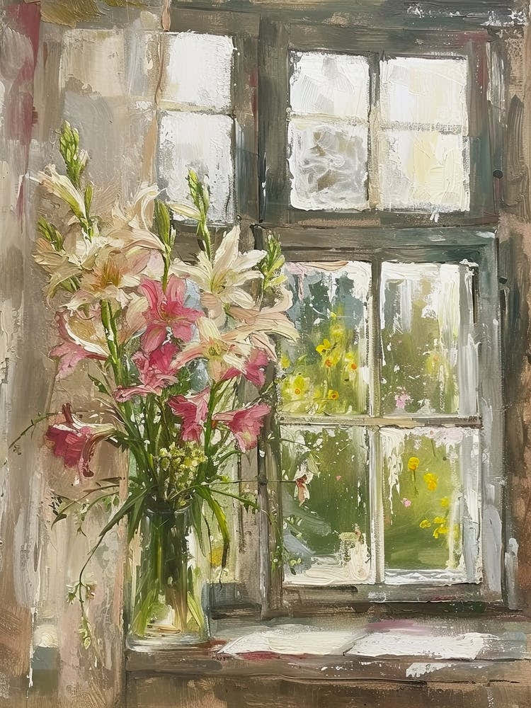 Gladiolus Flowers On A Cottage Window 3