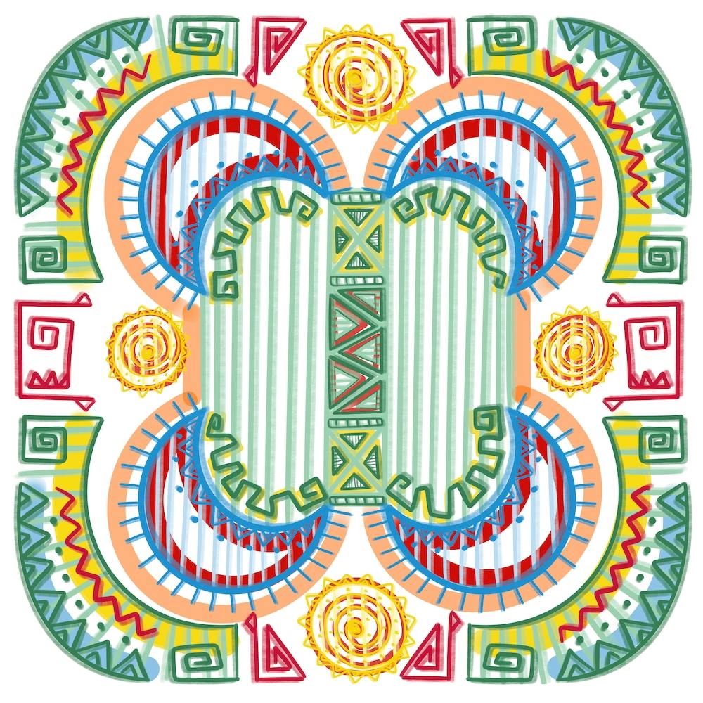 Abstract Traditional Egyptian Nubian Colorful Doodles Artwork