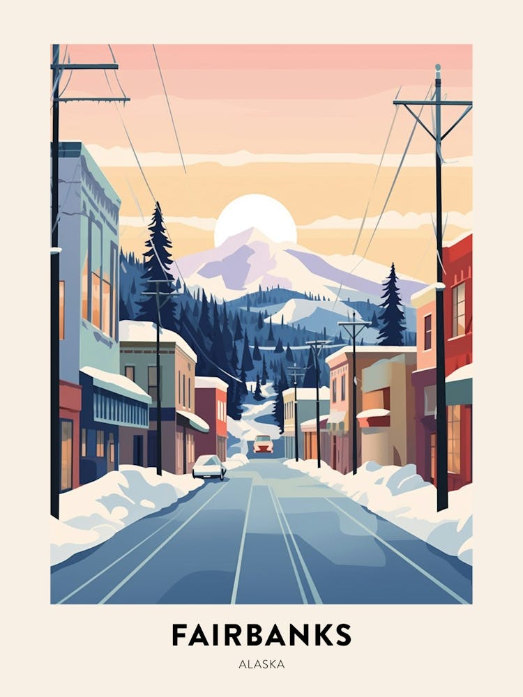 Vintage Winter Travel Poster Fairbanks Alaska 4
