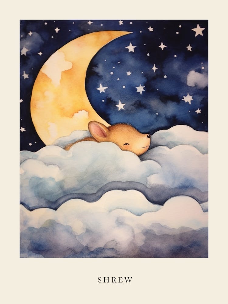 Baby Shrew Sleeping In The Clouds Nursery Poster
