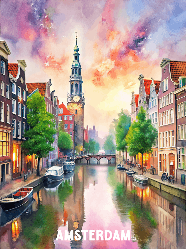 Amsterdam City Watercolor Landscape