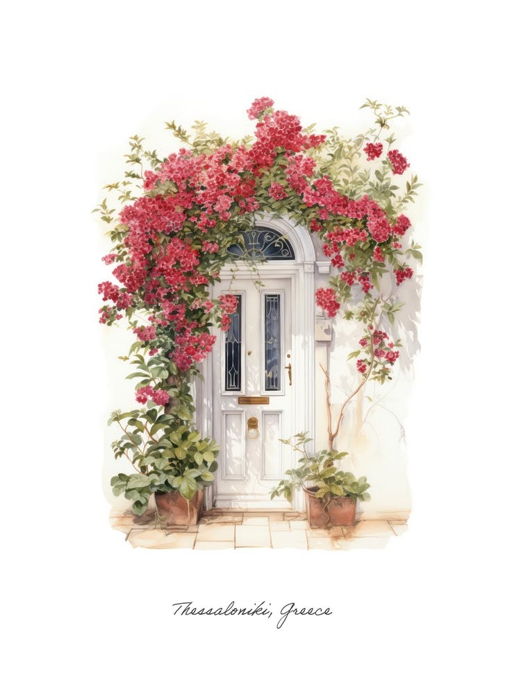 Thessaloniki, Greece   Mediterranean Doors Watercolour Painting 1 Poster