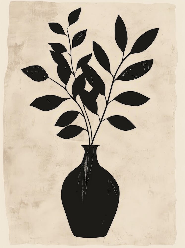 Black Vase With Leaves 2