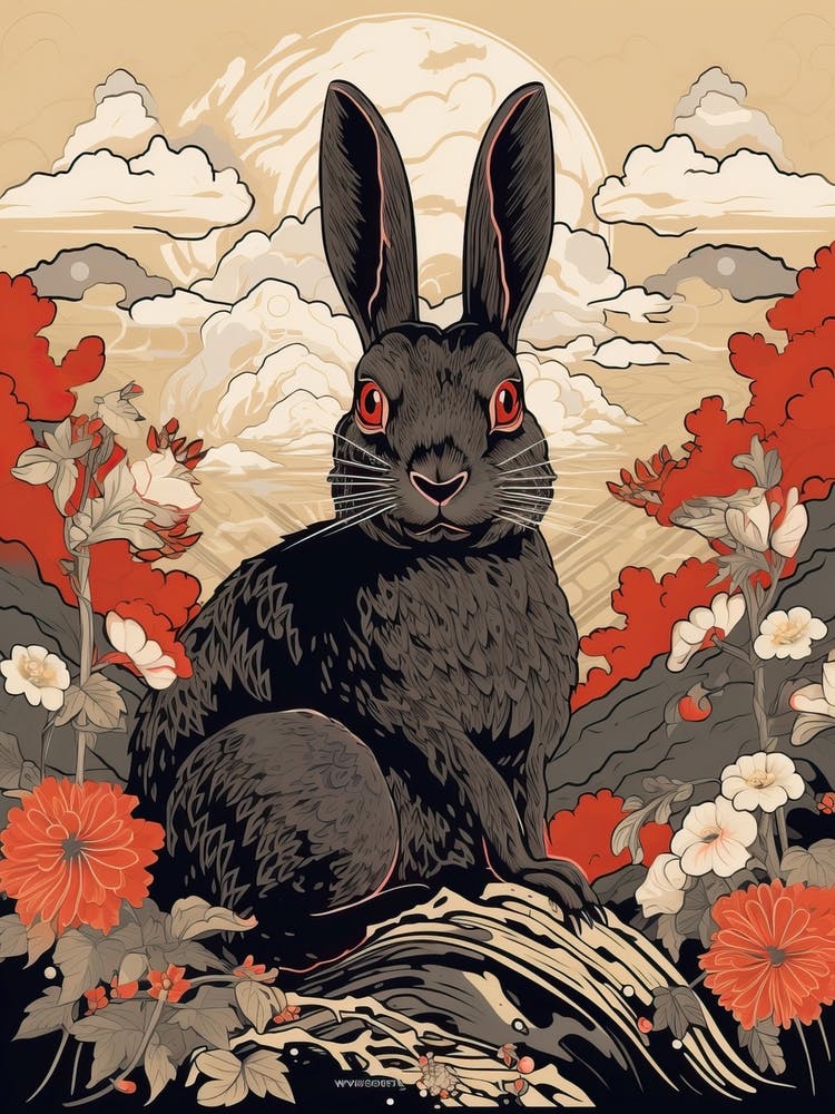 Rabbit Animal Drawing In The Style Of Ukiyo E 3