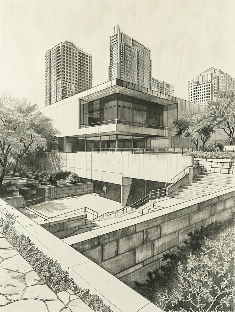 Memorial Museum Austin Texas Black And White Drawing 2