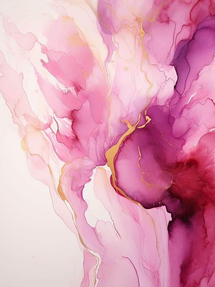 Rose, Blanc, Or - Peinture Abstraite Fluide 2