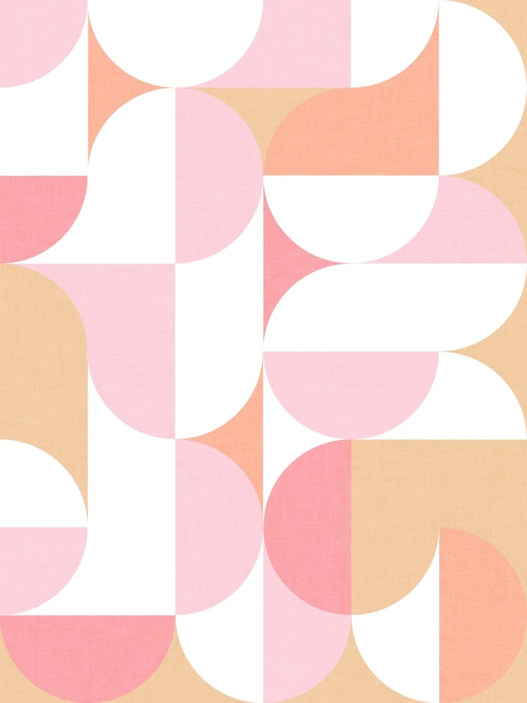 Mid-Mod playful geometric dots and shapes pattern peachy pink pastels