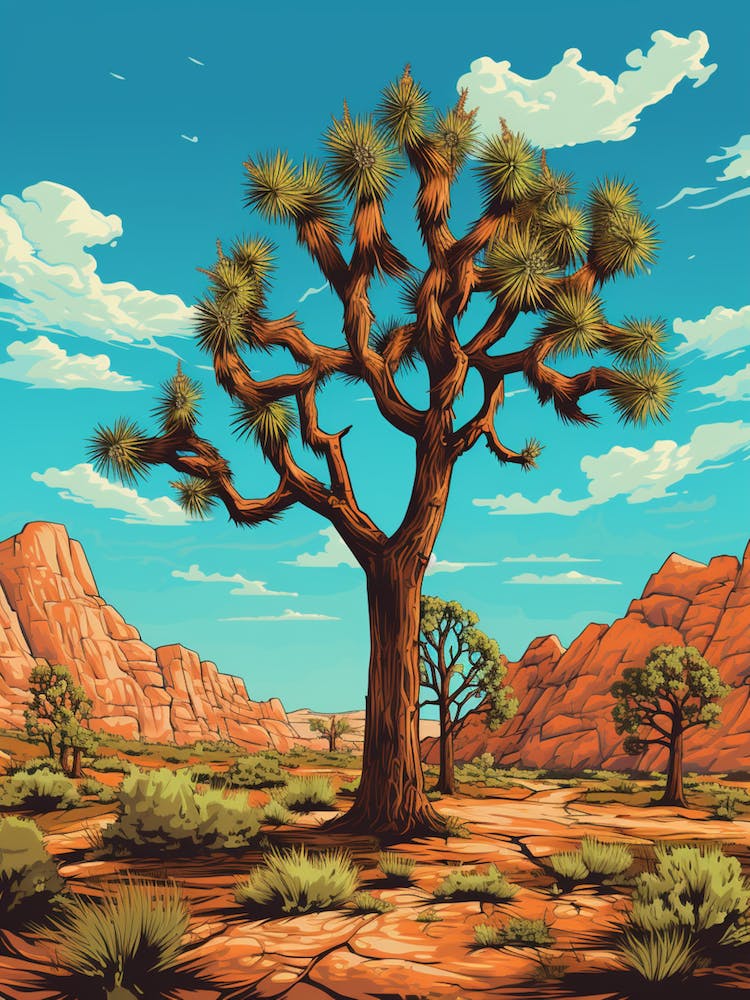 Retro Illustration Of A Joshua Trees In Grand Canyon 2